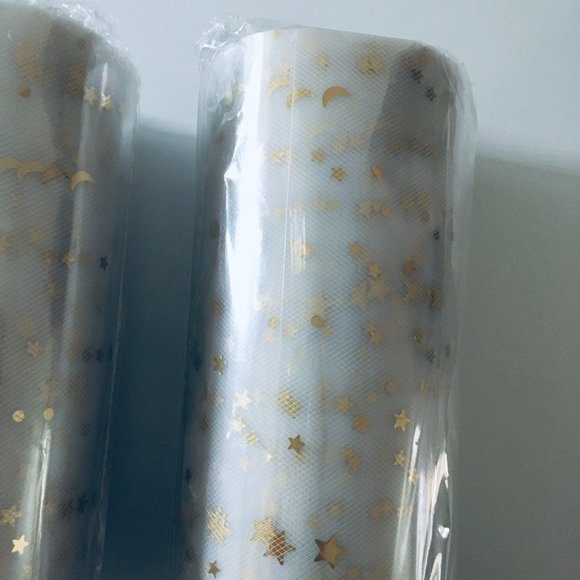 3 Rolls White Mesh Tulle Wide Ribbon with Gold Moons & Stars - Picture 5 of 12